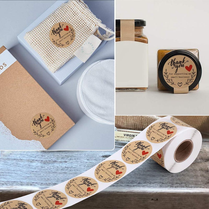 A AKRAF 2'' Thank You for Supporting My Small Business Stickers, Kraft Thank You Labels for Bakeries, Crafters & Small Business Owners, 500 Labels Per Roll - Image 2